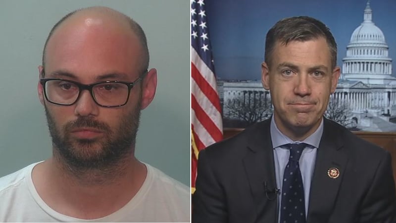 Aaron Lynn Thompson (left) was charged with the harassment of Congressman Jim Banks (right)