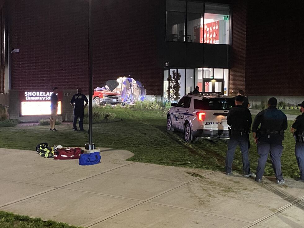 Pickup crashes into Shoreland Elementary after police pursuit, classes canceled