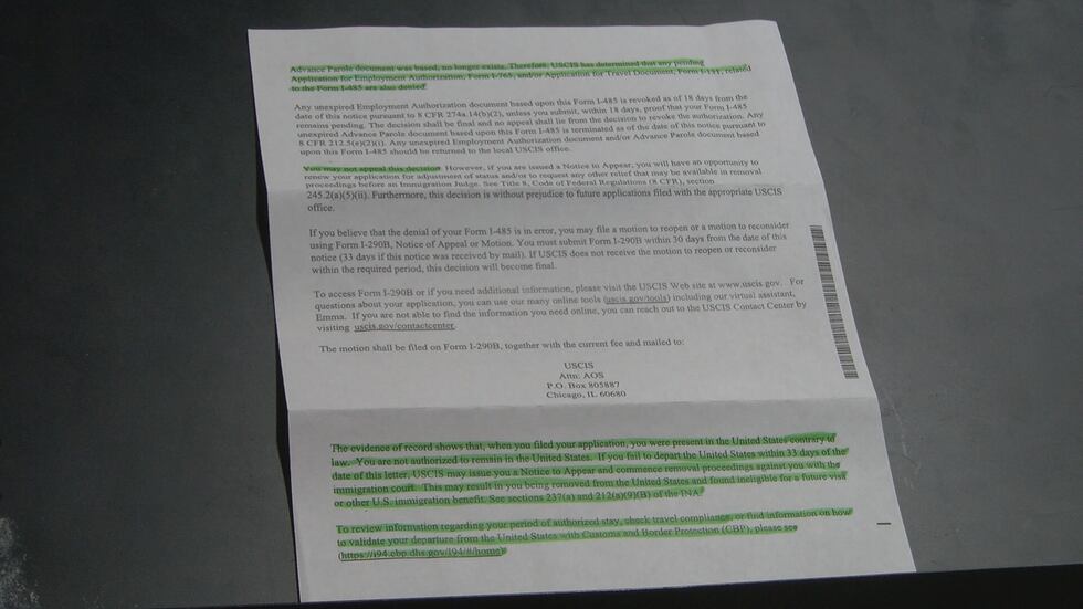 In the letter the U.S. Citizenship and Immigration Services says that the decision could not... In the letter the U.S. Citizenship and Immigration Services says that the decision could not...