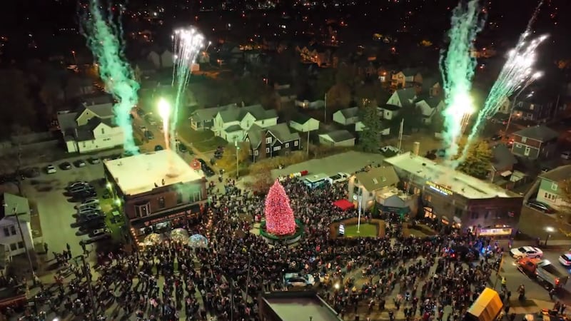 FILE PHOTO - Fireworks pop as the official "Christmas on Broadway" tree is lit, Nov. 19, 2021.