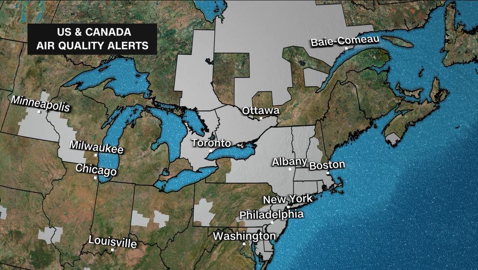 Areas of the U.S. and Canada are under air quality alerts amid wildfires in Canada.